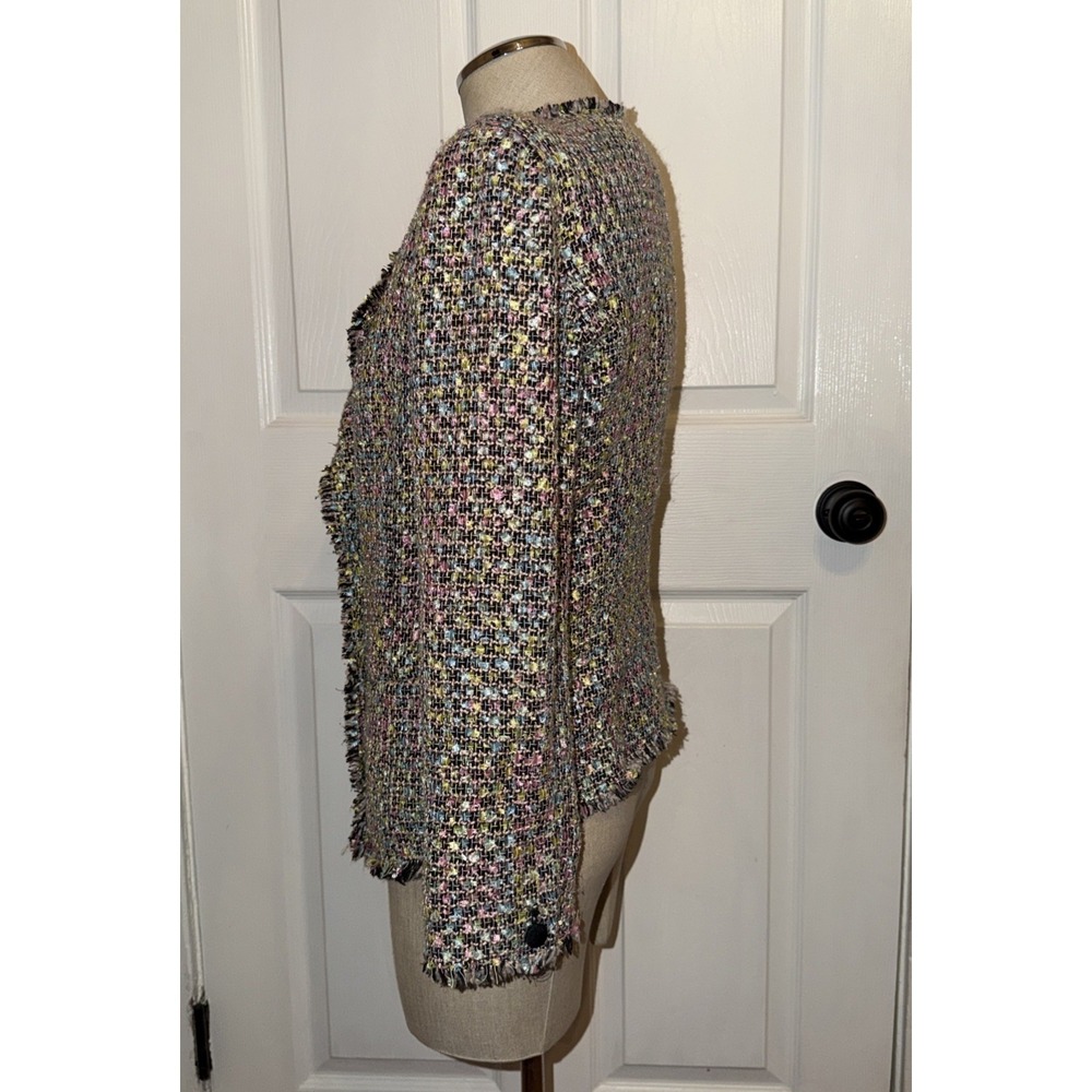 Emporio Armani Women's Multi Color Pastel Tweed Blazer Size 44 US 12 Fringe - Picture 6 of 10